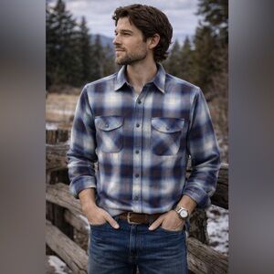 Pendleton Blue Brown Plaid Wool Blend Flannel Board Shirt Size Small